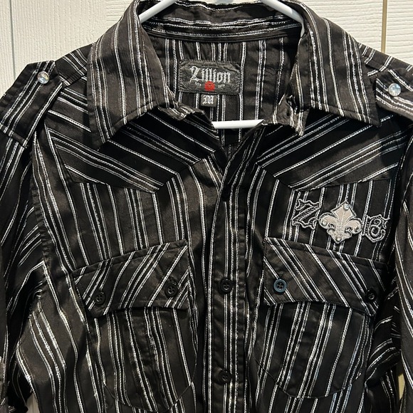 Zillion Women's Western Style Black and Silver Bling Short Sleeve Blouse Medium‎ - Picture 7 of 7